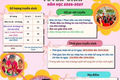 TRƯỜNG MẦM NON PHƯỢNG HỒNG THÔNG BÁO TUYỂN SINH: NĂM HỌC 2026 – 2027.